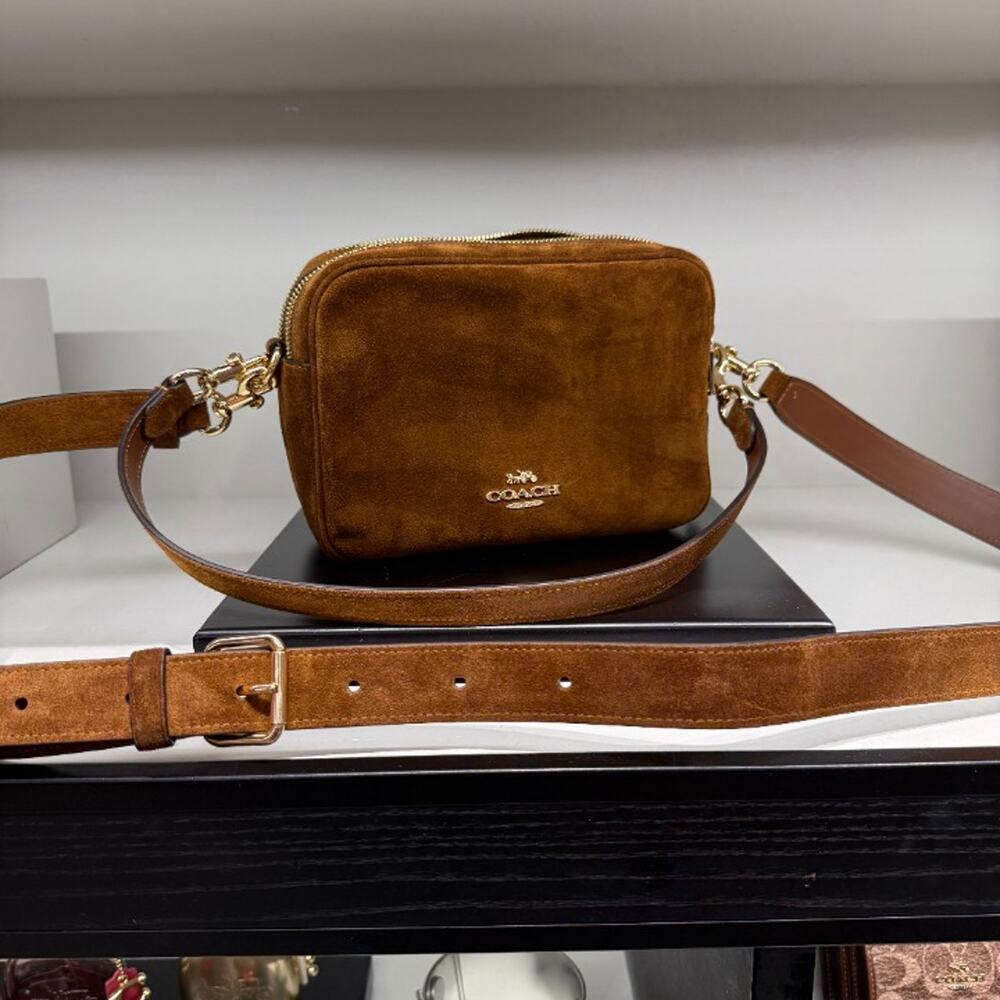 New‼️Coach Carey Crossbody Bag CET39 suede/Gold/Warm Brown